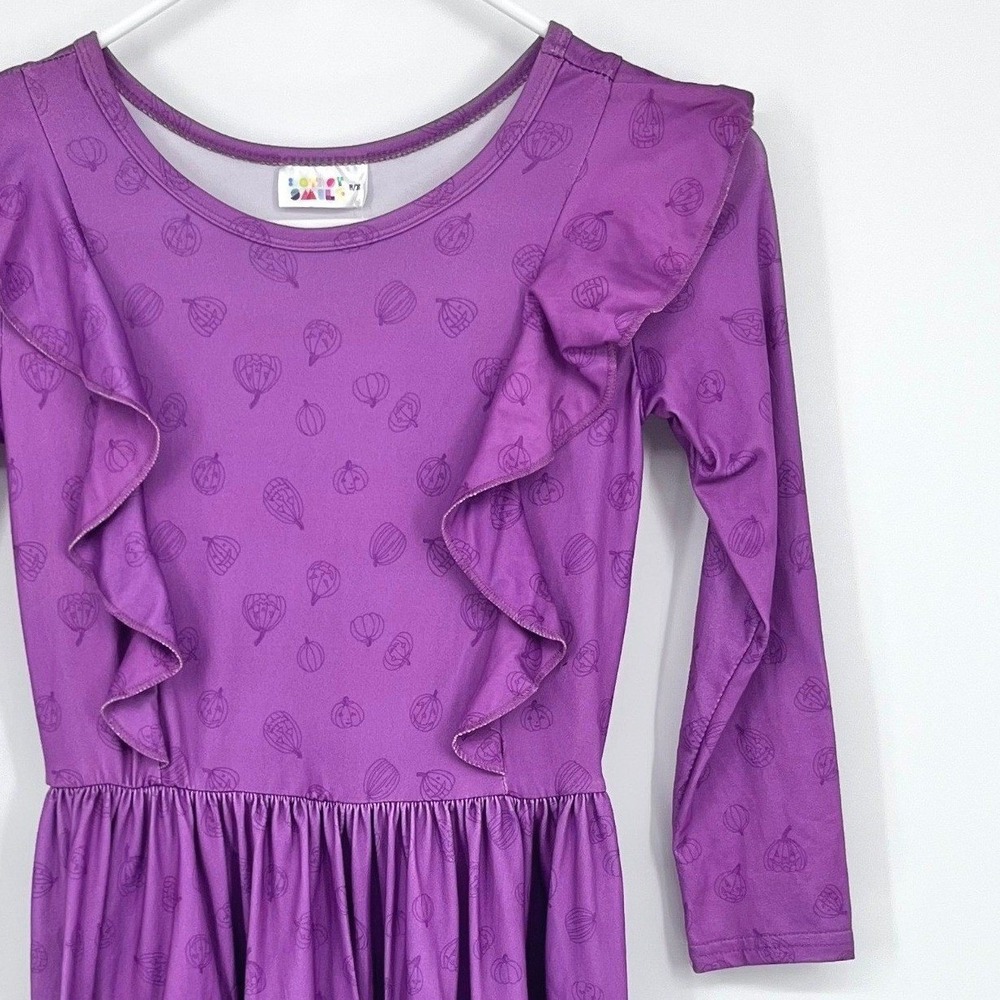 Dot Dot Smile Pumpkin Dress Girls 8/10 Purple Long Sleeve Ruffle Halloween Fall